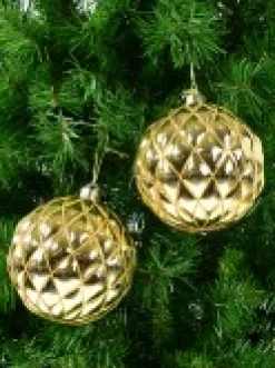 Christmas Warehouse Shiny Gold With Diamond Pattern Convex Textured Large Baubles - 2 X 15Cm><noscript><img width=
