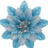 Christmas Warehouse Silver & Blue Glittered Lotus Flower Christmas Tree Hanging Decoration - 11Cm> Hanging Decorations - Individual