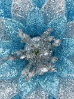 Christmas Warehouse Silver & Blue Glittered Lotus Flower Christmas Tree Hanging Decoration - 11Cm><noscript><img width=