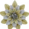 Christmas Warehouse Silver & Gold Glittered Lotus Flower Christmas Tree Hanging Decoration - 11Cm> Hanging Decorations - Individual