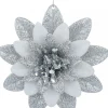 Christmas Warehouse Silver & White Glittered Lotus Flower Christmas Tree Hanging Decoration - 11Cm> Hanging Decorations - Individual