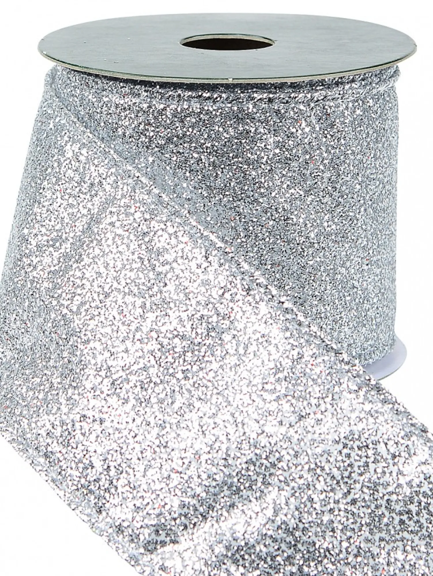 Christmas Warehouse Silver Glitter & Flecks Christmas Ribbon With Silver Glitter Edging - 3M> Christmas Ribbon
