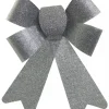 Christmas Warehouse Silver Glitter Pvc Christmas Tree Bow Decoration - 24Cm> Christmas Bows
