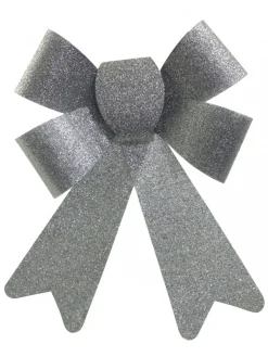 Christmas Warehouse Silver Glitter Pvc Christmas Tree Bow Decoration - 24Cm> Christmas Bows