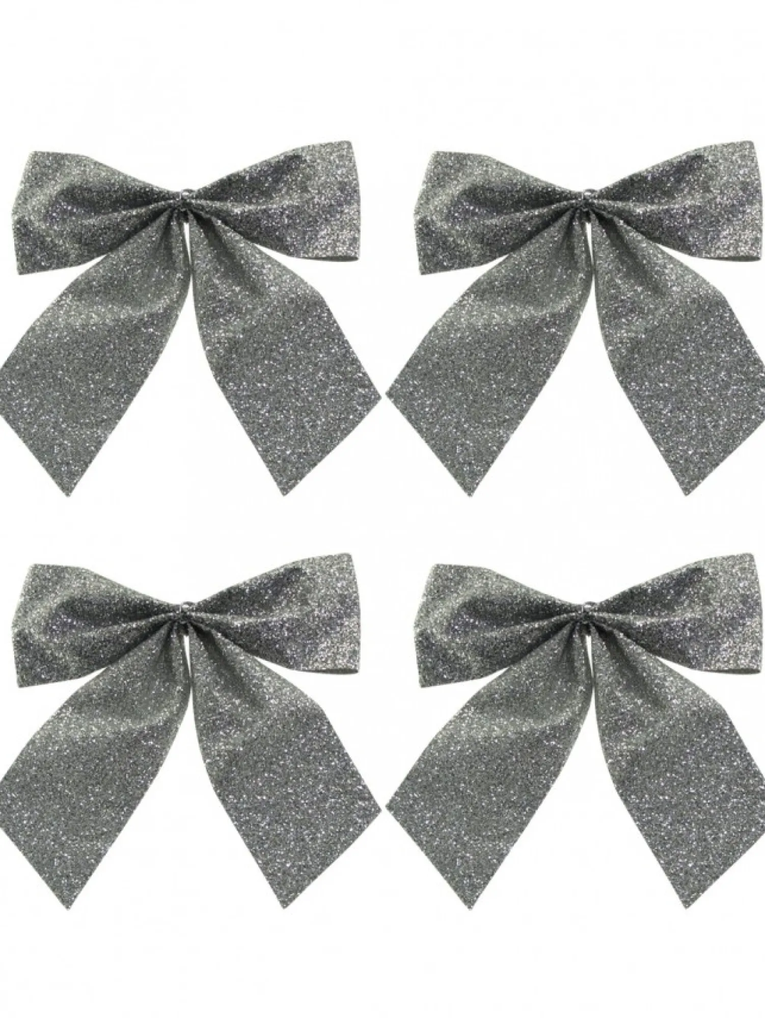 Christmas Warehouse Silver Glittered Christmas Tree Bow Decorations - 6 X 80Mm> Christmas Bows