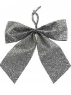 Christmas Warehouse Silver Glittered Christmas Tree Bow Decorations - 6 X 80Mm> Christmas Bows