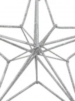 Christmas Warehouse Silver Glittered 3D Wire Framed Star Christmas Tree Hanging Decoration - 16Cm> Hanging Decorations - Individual