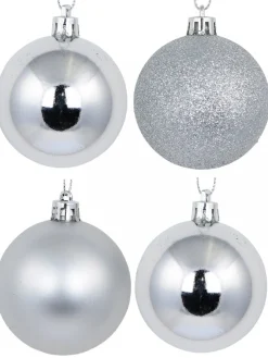 Christmas Warehouse Silver Glittered, Matte & Metallic Christmas Bauble Decorations - 12 X 60Mm> Bauble Packs