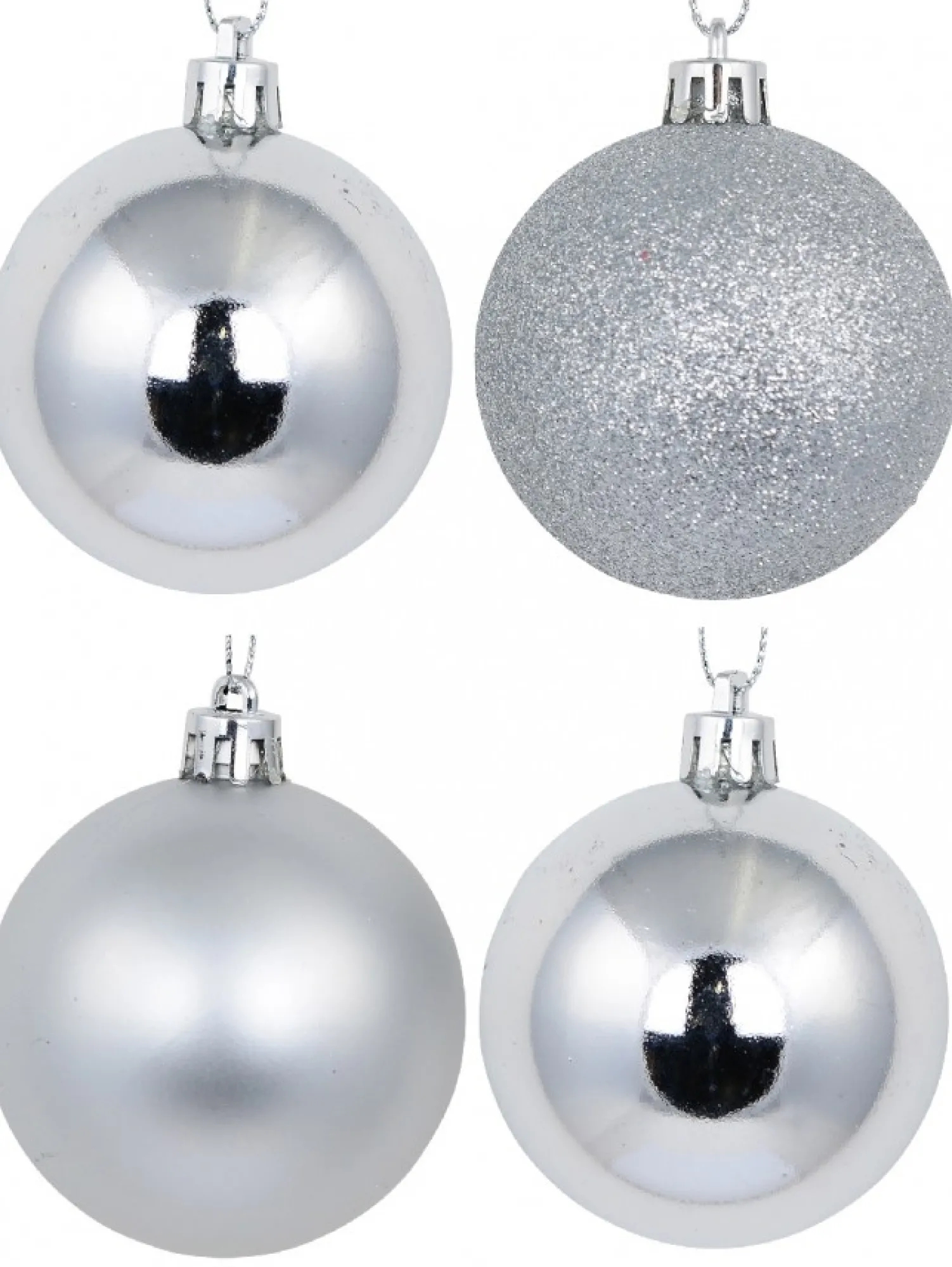 Christmas Warehouse Silver Glittered, Matte & Metallic Christmas Bauble Decorations - 12 X 60Mm> Bauble Packs