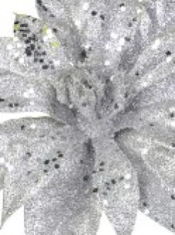 Christmas Warehouse Silver Glittered Poinsettia Decorative Christmas Flower Pick - 19Cm> Christmas Picks