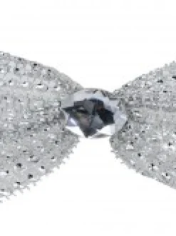 Christmas Warehouse Silver Mesh Bowtie With Diamante Knot Christmas Decorations - 3 X 11Cm><noscript><img width=