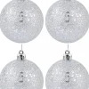 Christmas Warehouse Silver Metallic Sequins & Glitter Coated Christmas Baubles - 12 X 60Mm> Bauble Packs