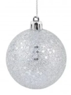 Christmas Warehouse Silver Metallic Sequins & Glitter Coated Christmas Baubles - 12 X 60Mm><noscript><img width=