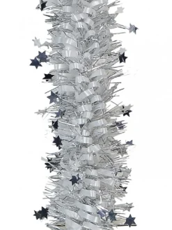 Christmas Warehouse Silver Pine Needle With Stars & White Loops Christmas Tinsel Garland - 2.7M> Tinsel