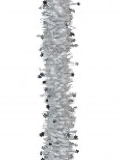 Christmas Warehouse Silver Pine Needle With Stars & White Loops Christmas Tinsel Garland - 2.7M><noscript><img width=