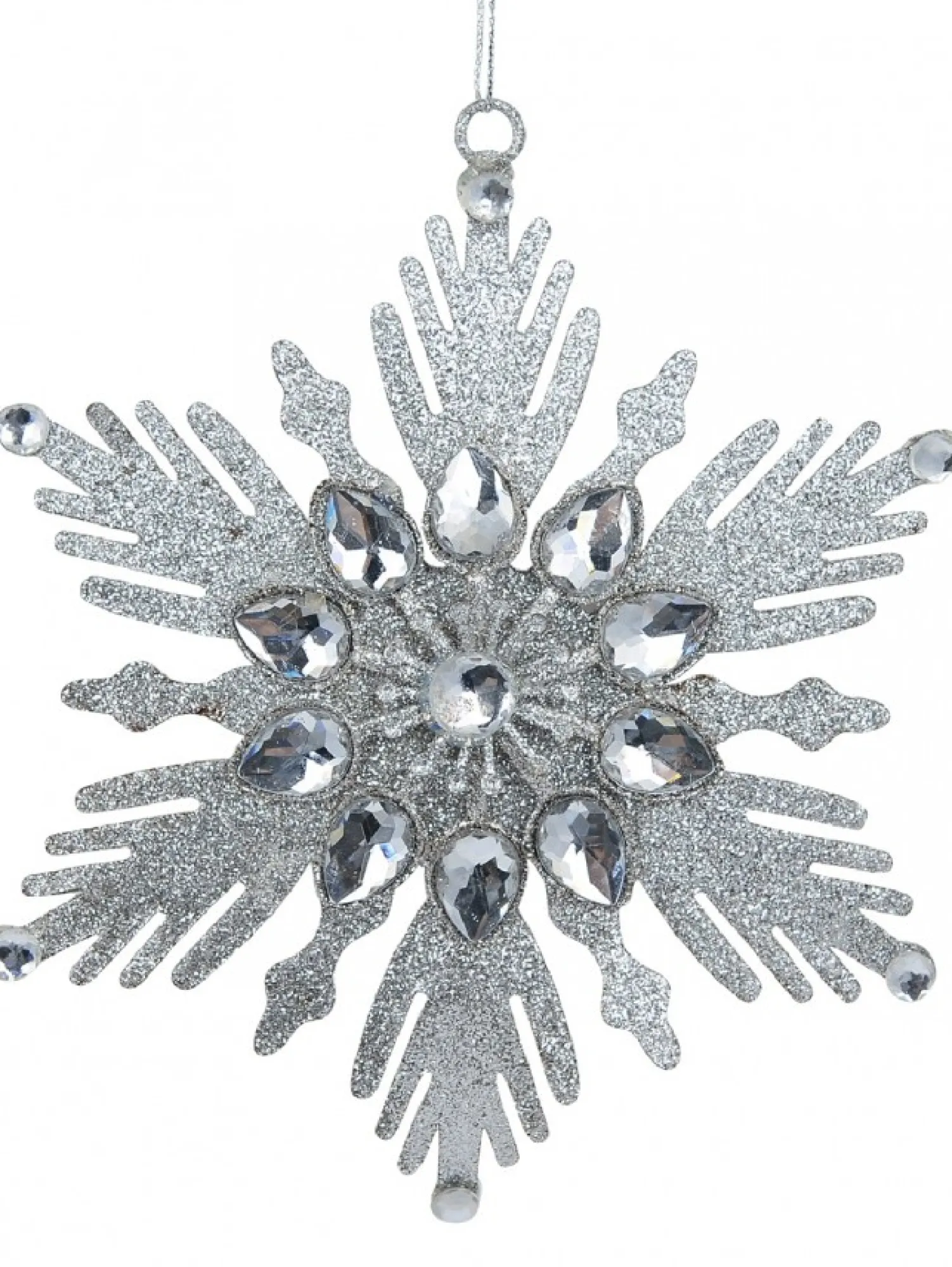Christmas Warehouse Silver Snowflake With Acrylic Jewels Christmas Tree Hanging Decoration - 13Cm> Hanging Decorations - Individual