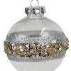 Christmas Warehouse Silver Stripe Decorated Bauble Christmas Tree Hanging Decoration - 80Mm> Hanging Decorations - Individual