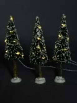 Christmas Warehouse Snow Flocked Illuminated Pine Tree Christmas Village Figurines - 3 X 19Cm> Christmas Village Figurines
