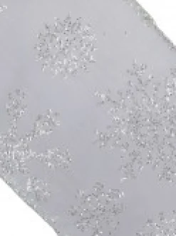 Christmas Warehouse Snowflake Pattern On Sheer White Christmas Ribbon With White Edging - 3M> Christmas Ribbon