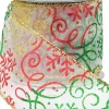 Christmas Warehouse Snowflakes & Swirl Patterns On Sheer Christmas Ribbon With Gold Edging - 3M> Christmas Ribbon
