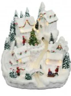 Christmas Warehouse Snowy Mountain Christmas Town Scene With Lights & Moving Figures - 30Cm> Christmas Village Scenes