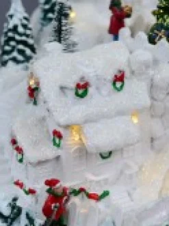 Christmas Warehouse Snowy Mountain Christmas Town Scene With Lights & Moving Figures - 30Cm><noscript><img width=