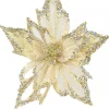 Christmas Warehouse Soft Gold Poinsettia With Diamantes Decorative Christmas Flower Pick - 23Cm> Christmas Picks