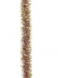 Christmas Warehouse Soft Pink Ribbon Look & Gold Pine Needle Christmas Tinsel Garland - 2.7M> Tinsel