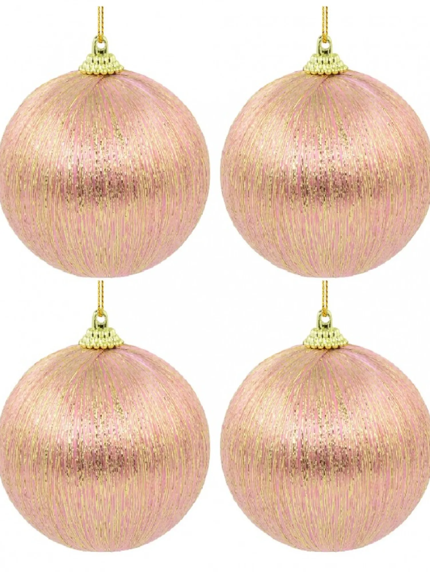 Christmas Warehouse Spectacular Pink Christmas Baubles Decorated With Gold Silk Thread - 8 X 75Mm> Bauble Packs