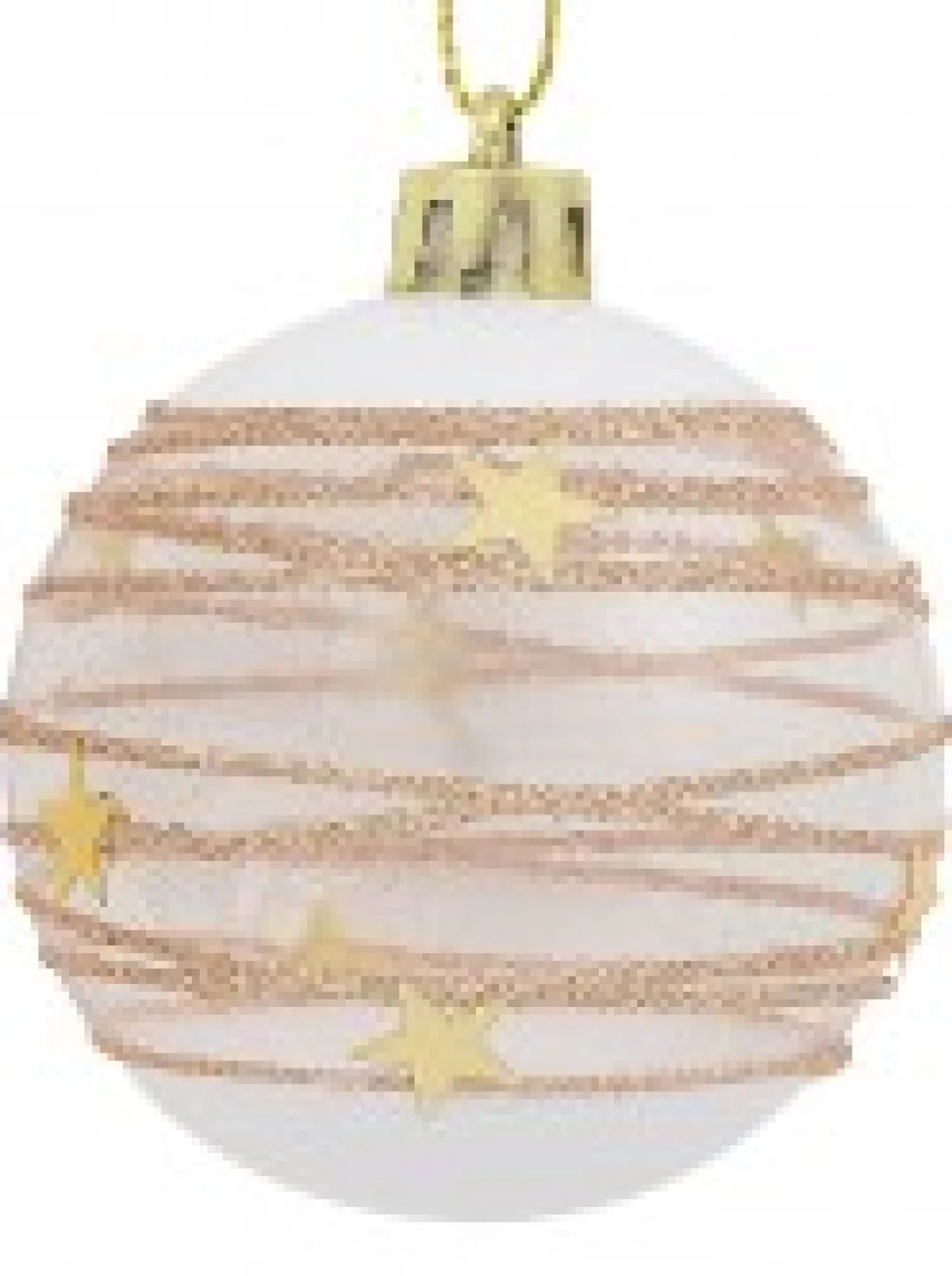 Christmas Warehouse Taupe, White & Clear Baubles With Gold Stars & Glitter Lines - 6 X 60Mm> Bauble Packs
