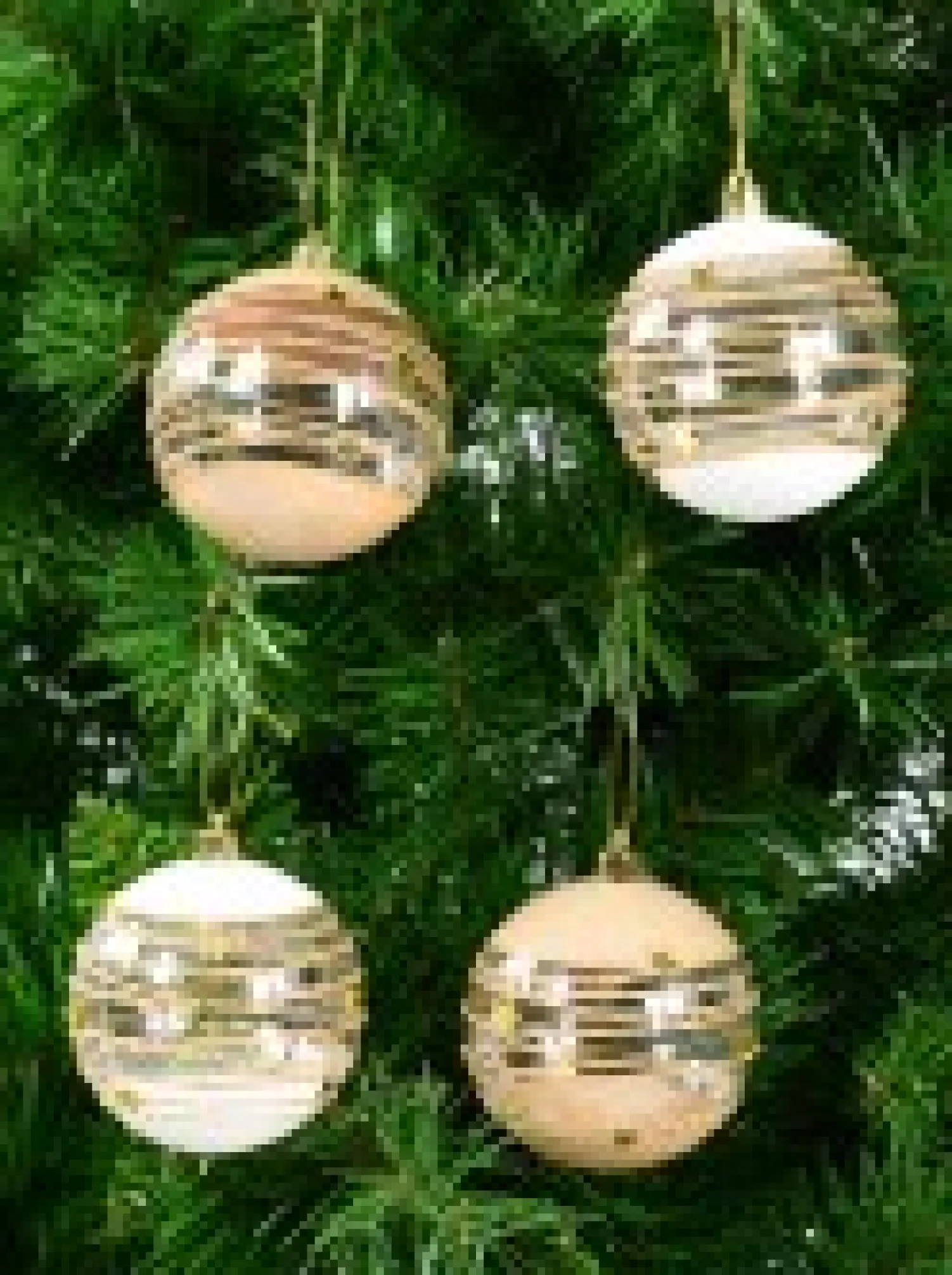 Christmas Warehouse Taupe, White & Clear Baubles With Gold Stars & Glitter Lines - 6 X 60Mm> Bauble Packs