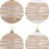 Christmas Warehouse Taupe, White & Clear Baubles With Gold Stars & Glitter Lines - 4 X 80Mm> Bauble Packs