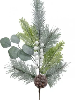 Christmas Warehouse Three Style Leaf With White Berries Decorative Christmas Pine Stem - 70Cm> Christmas Stems