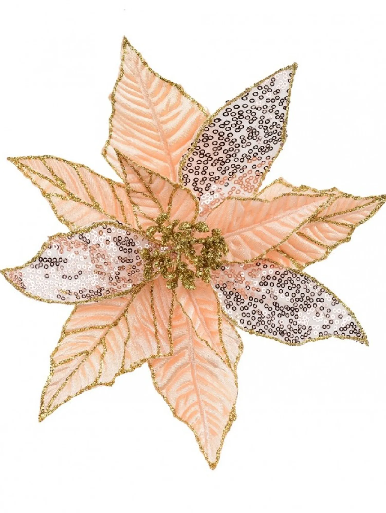 Christmas Warehouse Three Style Peach Pink Poinsettia Decorative Christmas Floral Pick - 28Cm> Christmas Picks