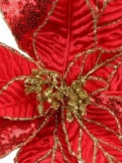 Christmas Warehouse Three Style Red & Gold Glitter Poinsettia Christmas Flower Pick - 28Cm> Christmas Picks