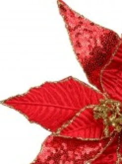Christmas Warehouse Three Style Red & Gold Glitter Poinsettia Christmas Flower Pick - 28Cm><noscript><img width=