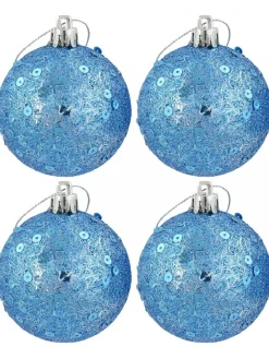 Christmas Warehouse Turquoise Glittered & Sequin Christmas Bauble Decorations - 6 X 60Mm> Bauble Packs