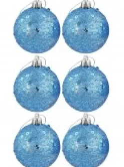 Christmas Warehouse Turquoise Glittered & Sequin Christmas Bauble Decorations - 6 X 60Mm> Bauble Packs