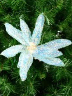 Christmas Warehouse Turquoise Poinsettia With Iridescent Sequins Christmas Flower Pick - 26Cm><noscript><img width=