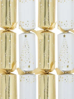 Christmas Warehouse White & Shiny Gold Stars Christmas Tree Pattern Design Bon Bons - 8 X 29Cm> Christmas Cracker Bon Bon Packs (4 - 16 Per Pack)