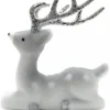 Christmas Warehouse White & Silver Glittered Flocked Sitting Christmas Reindeer Ornament - 24Cm> Reindeer