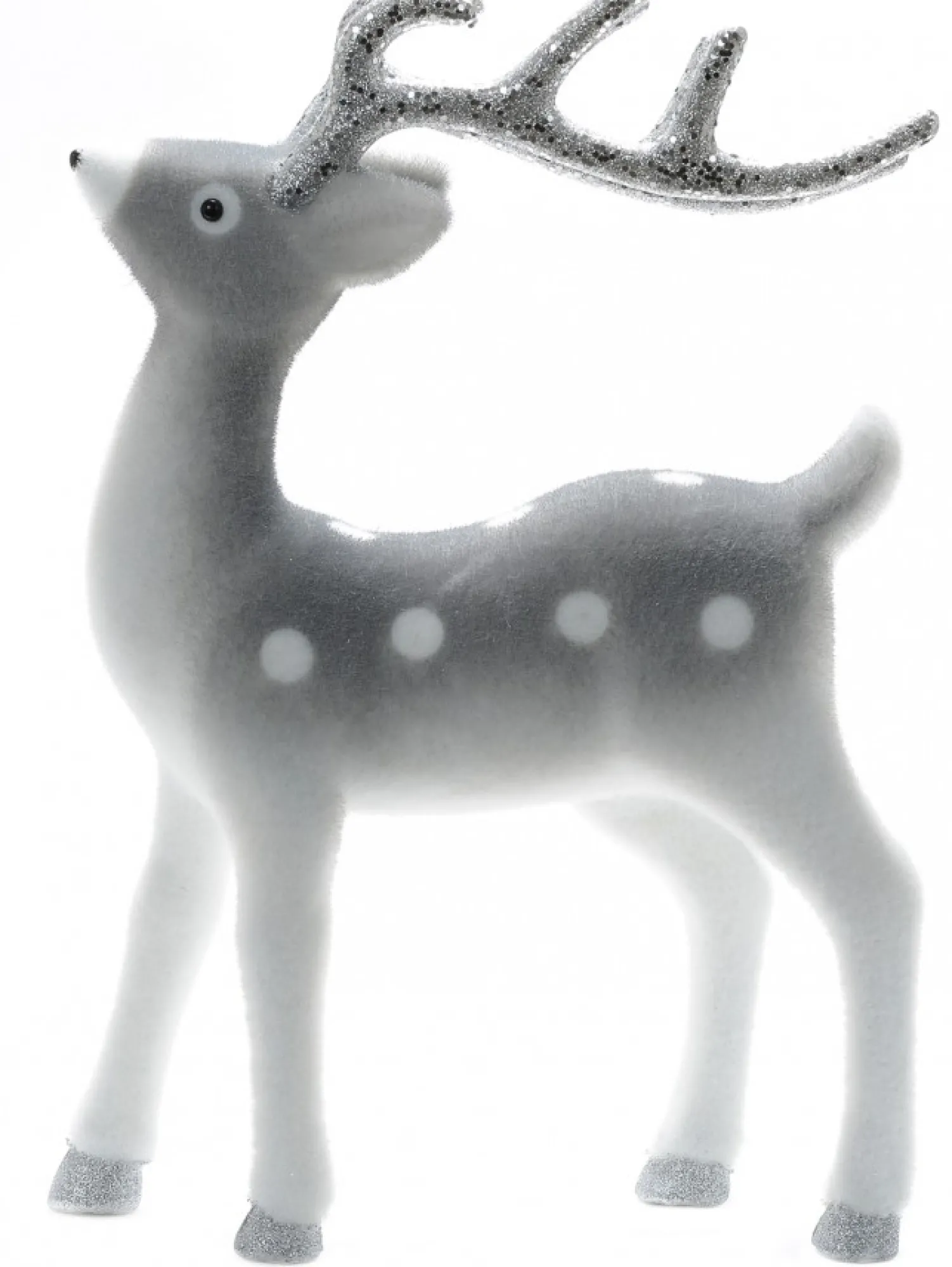 Christmas Warehouse White & Silver Glittered Flocked Standing Christmas Reindeer Ornament - 44Cm> Reindeer