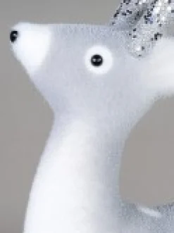 Christmas Warehouse White & Silver Glittered Flocked Standing Christmas Reindeer Ornament - 44Cm> Reindeer