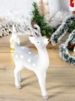 Christmas Warehouse White & Silver Glittered Flocked Standing Christmas Reindeer Ornament - 44Cm><noscript><img width=