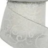 Christmas Warehouse White Filigree Pattern Organza Christmas Ribbon With Silver Edging - 3M> Christmas Ribbon