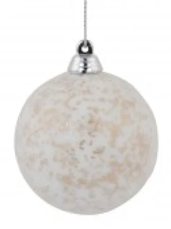 Christmas Warehouse White Furry Foam Christmas Baubles With Champagne Flecks - 6 X 60Mm><noscript><img width=
