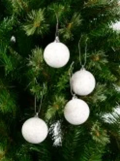 Christmas Warehouse White Furry Foam Christmas Baubles With Champagne Flecks - 6 X 60Mm><noscript><img width=