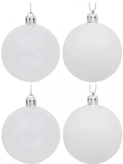 Christmas Warehouse White Gloss & Clear With White Frost Christmas Bauble Decorations - 6 X 60Mm> Bauble Packs