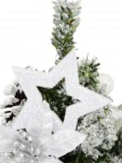 Christmas Warehouse White Poinsettia & Silver Decorations Tabletop Christmas Tree Ornament - 18Cm> Table Top Christmas Trees
