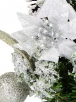 Christmas Warehouse White Poinsettia & Silver Decorations Tabletop Christmas Tree Ornament - 18Cm><noscript><img width=
